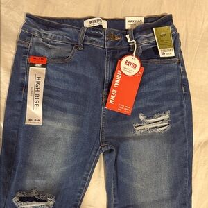 Wax Jean Women's Distressed High Rise Denim